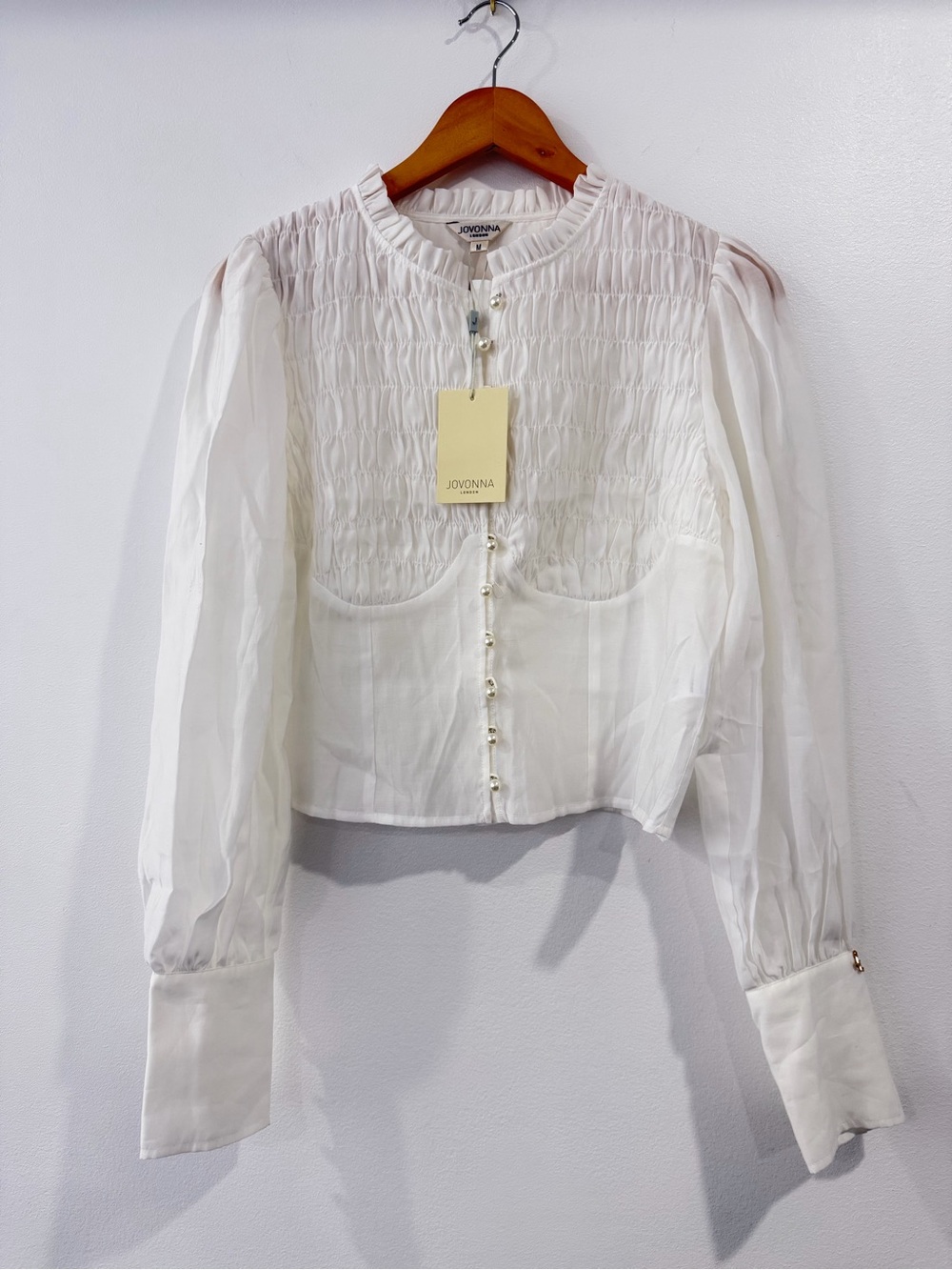 Jovonna London Semira Blouse Smocked Pearl Bustier Top Cottagecore Regencycore M